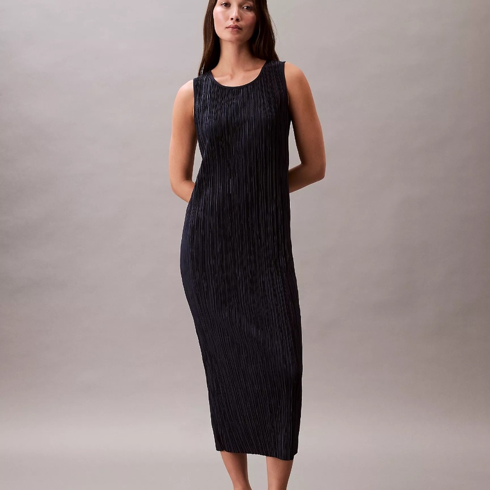 BNWT NEW Calvin Klein Plisse Plisse Sleeveless Midi Dress issey mistake Sz LARGE